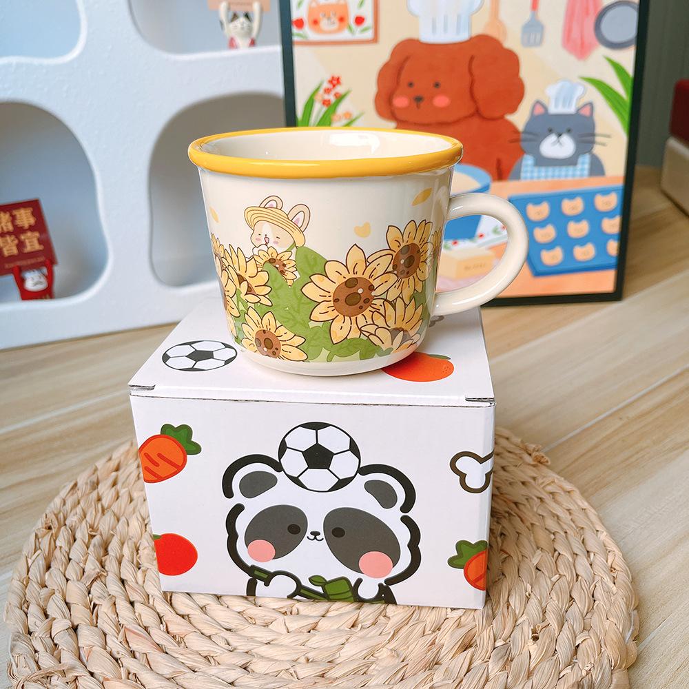 Cute Cartoon Ceramic Cup Flowers Rabbit Sunflower Water Cup Milk Cup Breakfast Cup Girl Gift Cup