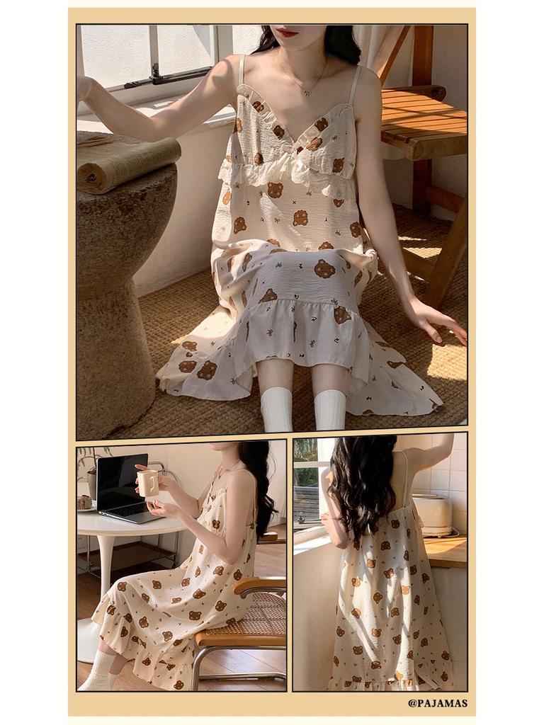 2025 Sweet Princess Style Cloud Cotton Camisole Set with Chest Pads for Women - Summer Home Pajamas