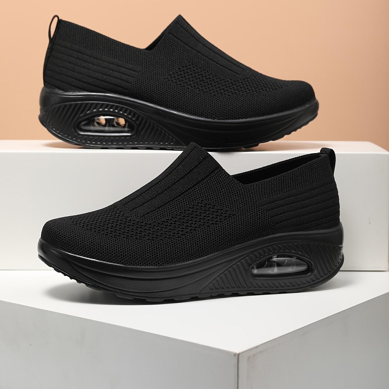 

Модные трикотажные дышащие кроссовки без застежек, обувь для ходьбы на открытом воздухе на платформе с воздушной подушкой, женская обувь 45 чёрный