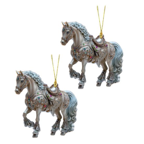 2 Pcs Horse Christmas Ornament Acrylic Sparkly Rhinestones Horse Hanging Decoration 2D Flat Christmas Tree Ornament for Horse Lovers