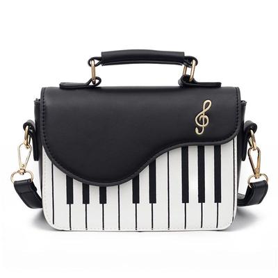 Borsa a tracolla da donna con patta in pelle PU con motivo pianoforte carino
