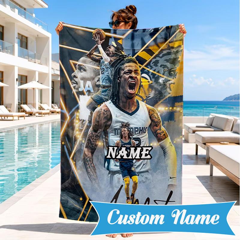 Custom Name Morant Team Spirit Beach Towel Microfiber Beach Towel, Lightweight and Quick-Dry, for Summer Travel, Swimming Pool Gift