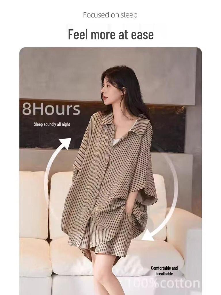 Damen Cloud Baumwolle Kurzarm Pyjama Set - Leichte, locker sitzende Shorts für den Faulenzer-Stil, auch für draußen geeignet