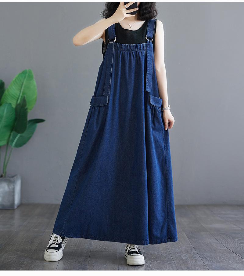 Japan and South Korea Large Size Women's Clothing Spring and Summer Medium and Long Strap Skirt Women's Loose and Thin Denim Strap Skirt Bigswingdress