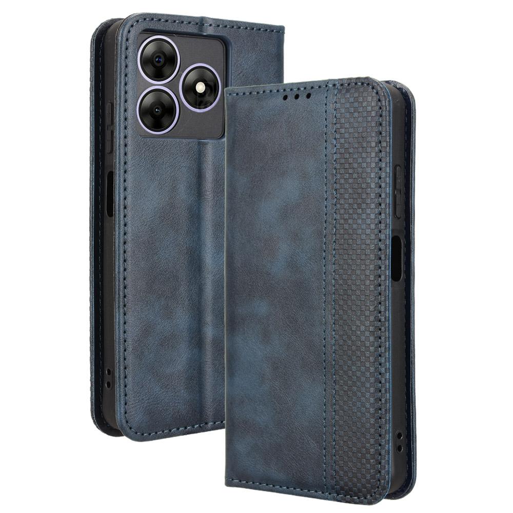 

Кожаный чехол для Blackview Wave 8/Wave 8C/Oscal Flat 2 Wallet Stand Retro Texture Phone Cover Blue