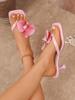 Women's High-Heeled Flip-Flop Sandals, 2025 Summer Collection, Floral Square Toe Design, Thin Heel, Niche Style, In Stock