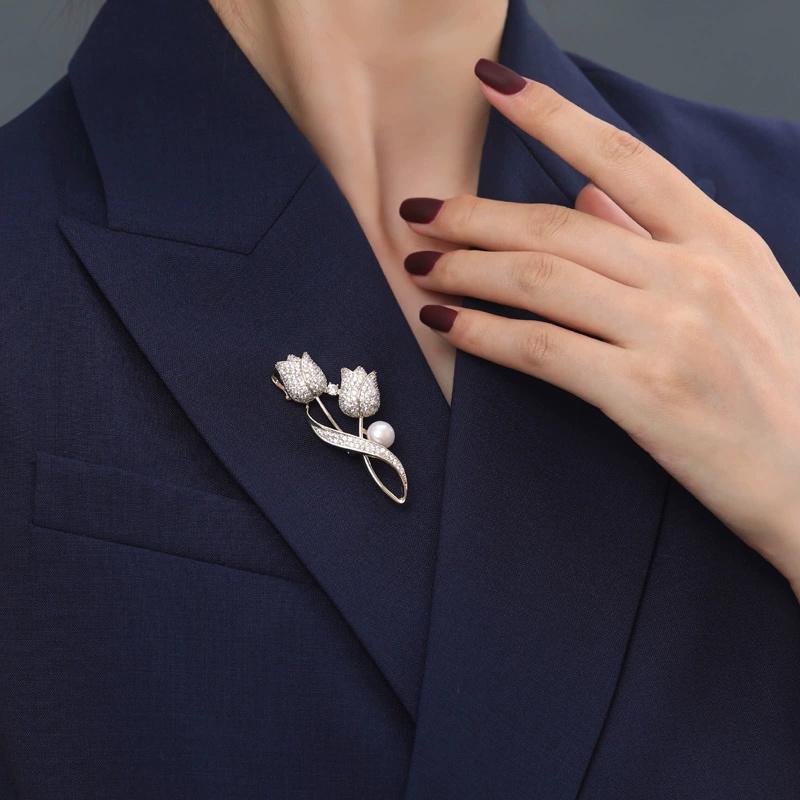 Pearl Tulip Small Western-Style Ornaments Single-Stitch Brooch Mourning Brooch For Women