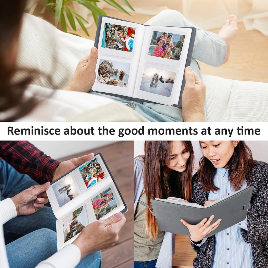 Kinokoo Fotoalbum für Fujifilm Instax Wide 400, Platz für 80 Fotos im Format 3,4x4,3 Zoll, Erhältlich in 3 Farben, PU-Leder (Grau), Geburtstagsgeschenk