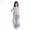 Girls' Summer Hanfu Sleeveless Top & Wide-Leg Pants Set