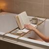 Gold Stainless Steel Bathtub Tray Rack Expandable Marble Bath Caddy Organizer For Ipad Phone Soap Reading