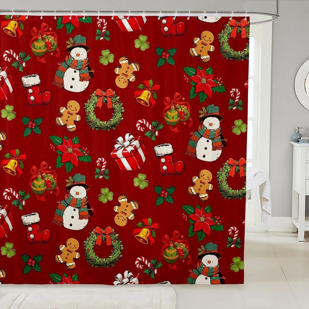 Merry Christmas Shower Curtain For Bathroom Decor Xmas Santa Claus Bath Curtain Cute Snowman Bathroom Accessories Red Waterproof