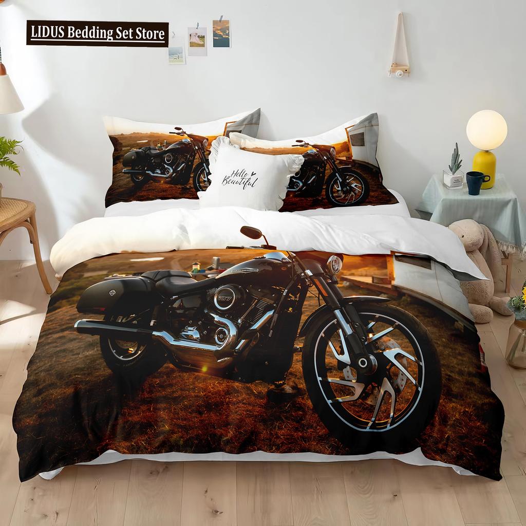 Dirt Bike Duvet Cover Set 3D Racing Motocross Bedding Set For Teen Motorcycle Rider Extreme Sports Polyester Comforter Cover