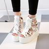 2025 Summer Women's Roman High Heel Sandals - Color Block Cross Straps, 12cm Wedge, Peep Toe