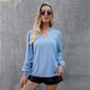Sexy V-Ausschnitt Elastische Puffärmel Rüschenhals Schlanke Bluse