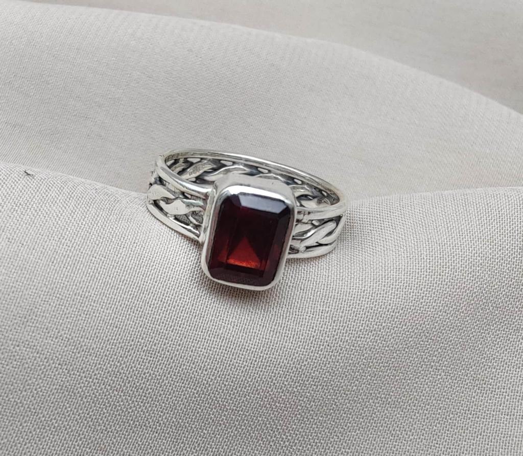 Braided 925 Sterling Silver Garnet Ring: January Birthstone Jewelry