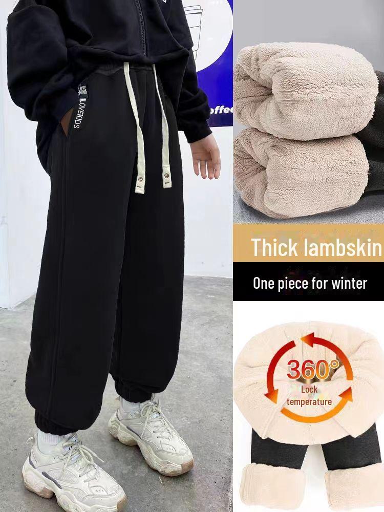 Tykk fleece joggebukse for barn - Høst/Vinter Unisex fritidsbukser med lammeull