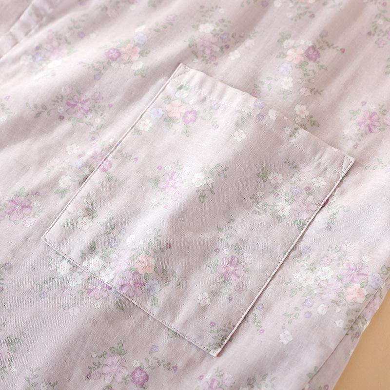 Robe de nuit en gaze florale 100% coton pour femme - Douce pour la peau & Absorbante Robe d'intérieur de loisirs