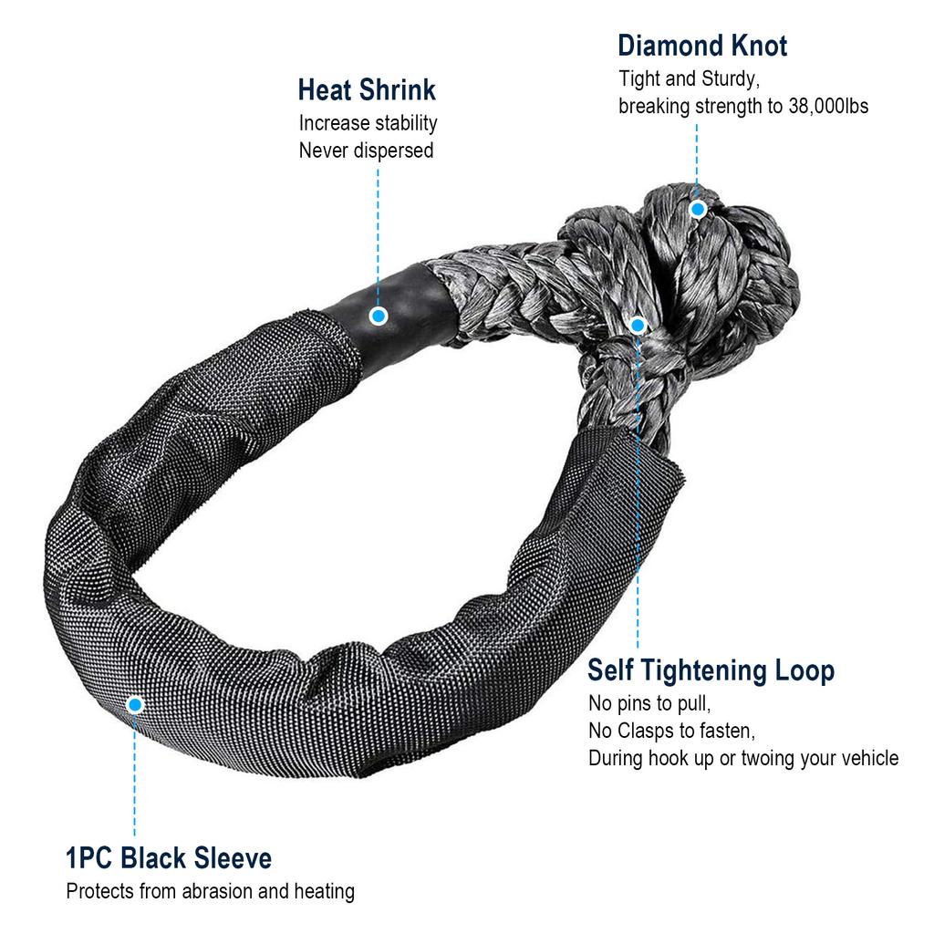 1pcs 38000lbs Trailer Pull Soft Shackle Synthetic Rope Off-Road Recovery Tow Strap Snatch Block ATV UTV For Car Broke Down