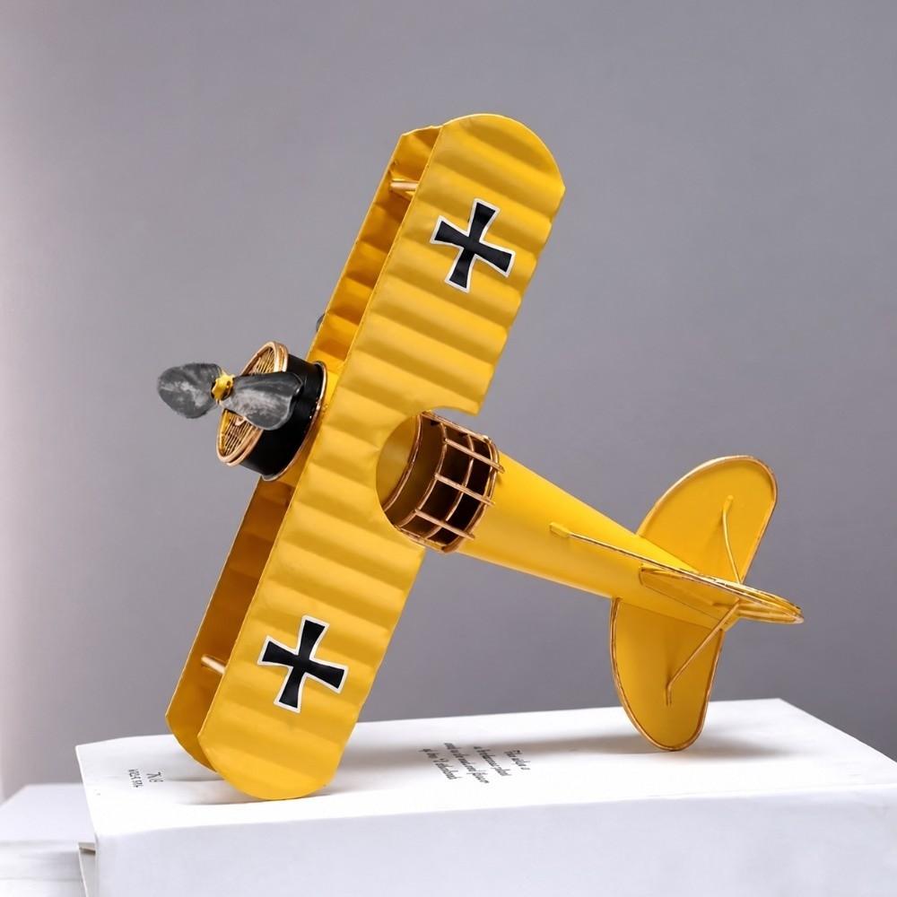 Metal Construction Airplane Model Ornament Vintage Vintage Biplane Decoration Desktop Decor