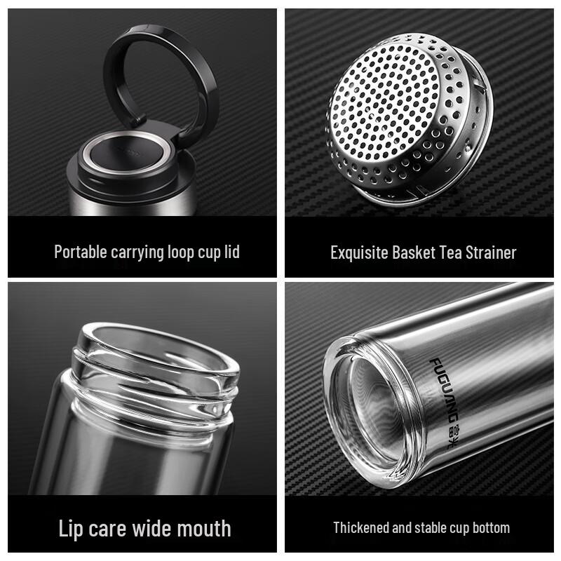 Fuguang Double-Layer Glass Water Bottle with Lid and Filter