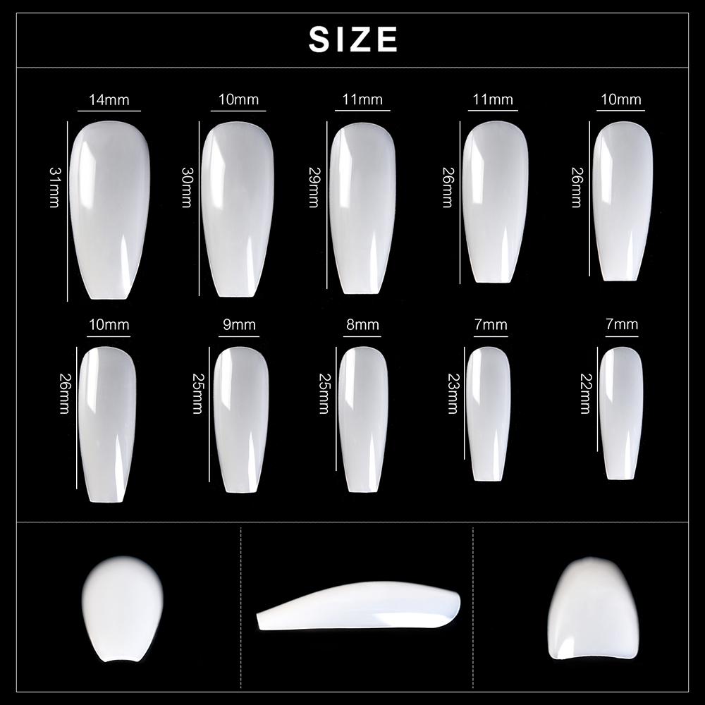 kads 500pcs T Shaped No-Crease Full Cover False Nail Tips Fake Nails White Nature Clear Translucent 10 Sizes Nail Art Manicure Tools