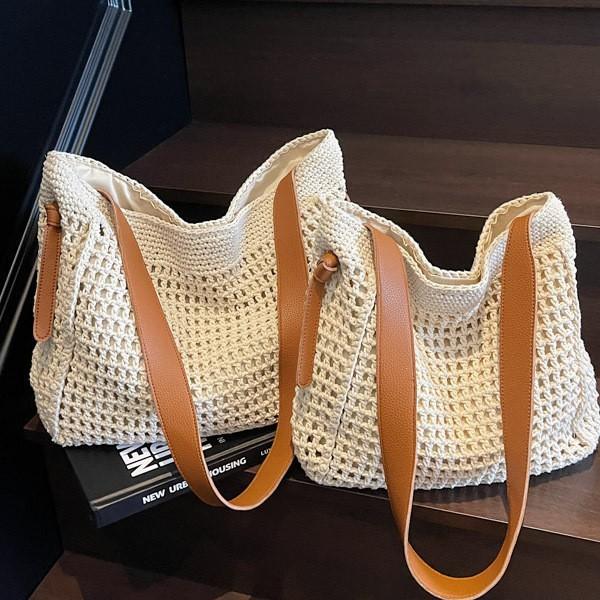 Beach Summer Bag for Women Mesh Woven Shoulder Bag Adjustable Strap Handbag Large Capacity Hobo Bag for Travel Vacation