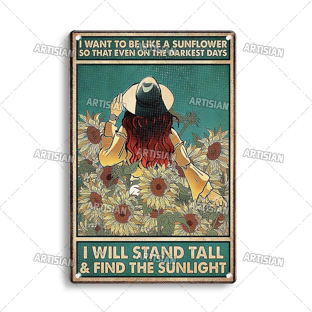 Artisian Gypsy Metal Plate Hippie Tin Plaque GIRL SUNFLOWER Decorative Sign Wall Decor Garage Bar Pub Club Hotel Kitchen Home
