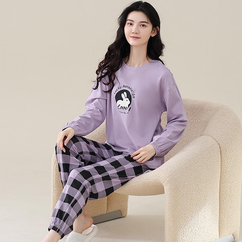 Aifen Teng Women's Pajamas Set: Pure Cotton, Long Sleeve, Long Pants, Casual Home Wear, Suitable for Spring, Autumn, and Winter.