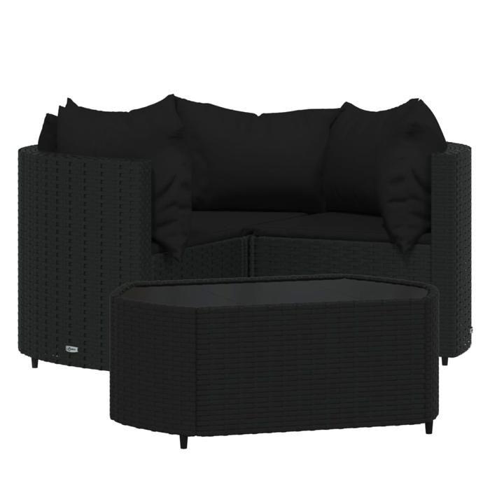 VidaXL Salon de jardin 4 pcs avec coussins Noir Résine tressée, ensemble de salon d'extérieur, ensemble de mobilier 319792