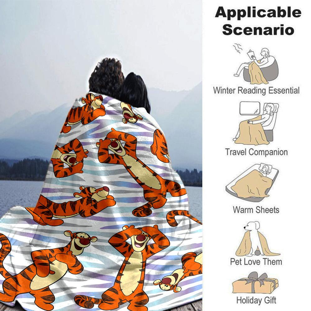 Tiger Stripes Adventure Flannel Blanket Super Soft Warm Cozy Blanket For Sofa Bed Office Travel Allseason Home Decor Gift