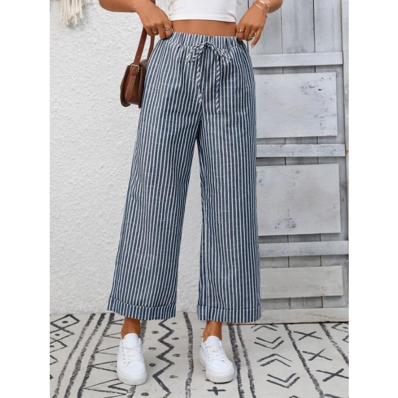 Sommer Neue Damen Gestreifte High Waist Lässige Mode Neun-Punkte-Hose