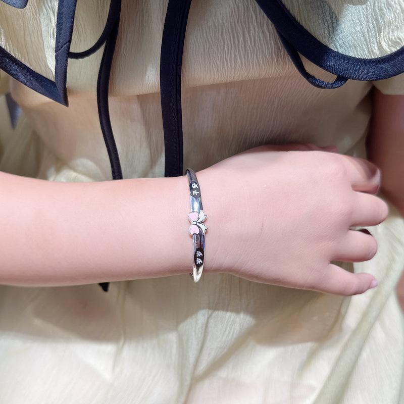 999 Sterling Silver Year-after-Year Peace Bracelet for Girls - Ages 4-15, Medium/Large, Pink Bowknot Design