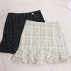 2023 Plaid Tweed High-Waisted Fishtail Mini Skirt