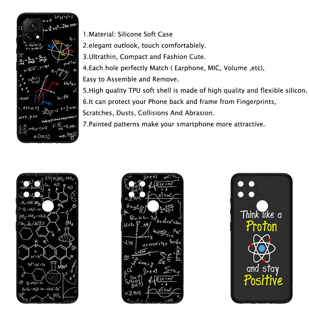 For iPhone 16 15 Xiaomi Redmi Note 14 13 12 11 Pro Max X 8 16e Samsung Galaxy S25 S24 S23 Moto OPPO Huawei Maths Chemical Equation Formula Phone Case