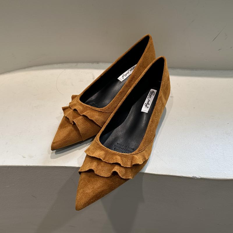 Fashion SUOJIALUN 2025 Autumn Women Single Shoes Fashion Ruffles Pointed Toe Shallow Slip On Boat Shoes Square Low Heel Dress Pumps Shoe