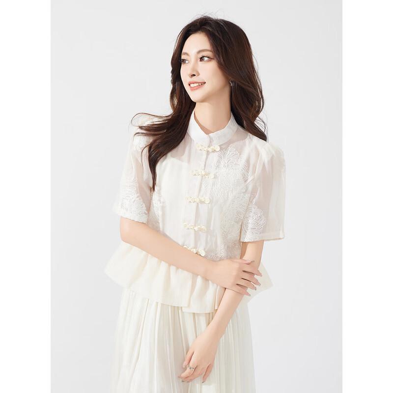 Aiyilian Women s Embroidered Retro Frog Button Short Jacket M