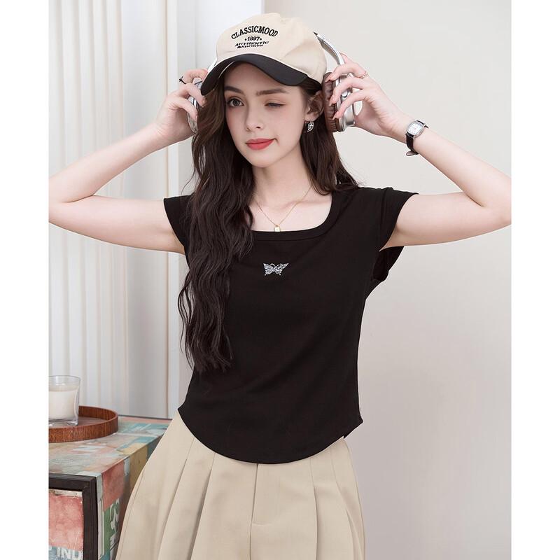 ET BOITE Women s Square Neck Slim Fit Crop T-Shirt XL