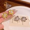 Luxury Pearl Flower Stud Earrings: Chic European & American Metallic Design for Women