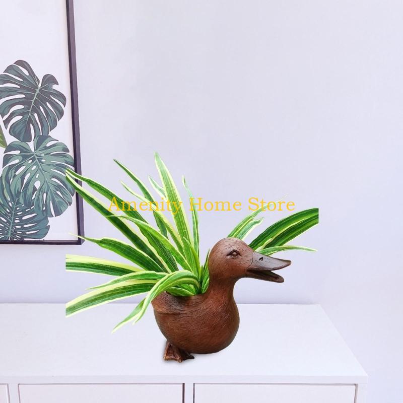F26C Cute Duck Flower Pots Garden Statue Garden Sculpture Animal Succulents Planter Cute Duck Planter Garden Outdoor Decors