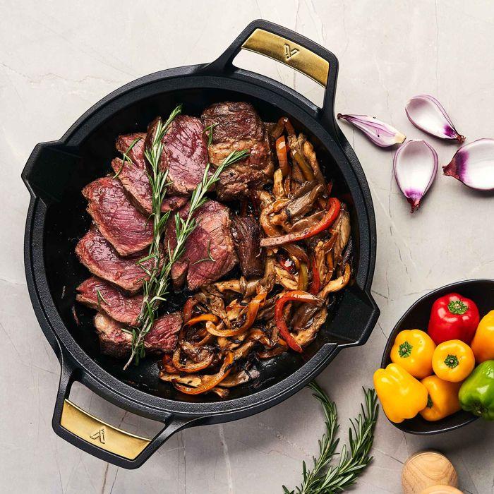 Poêle à Paella en Fonte Assaisonnée Induction 33cm, pour le Feu, Barbecue, Four Victoria 33521 Noir