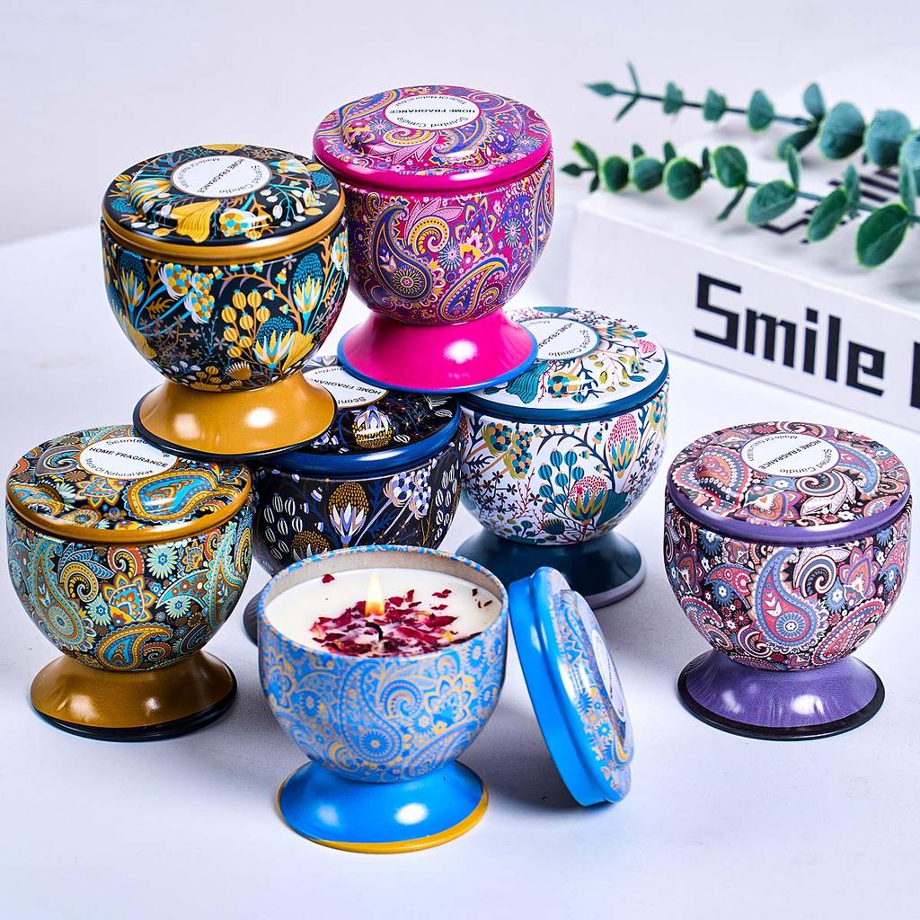 Goblet Design Scented Candle Box Vintage Flower Rose Lavender Candle Jar Soy Wax Fragrance Candles Wedding Birthday Gift Home De