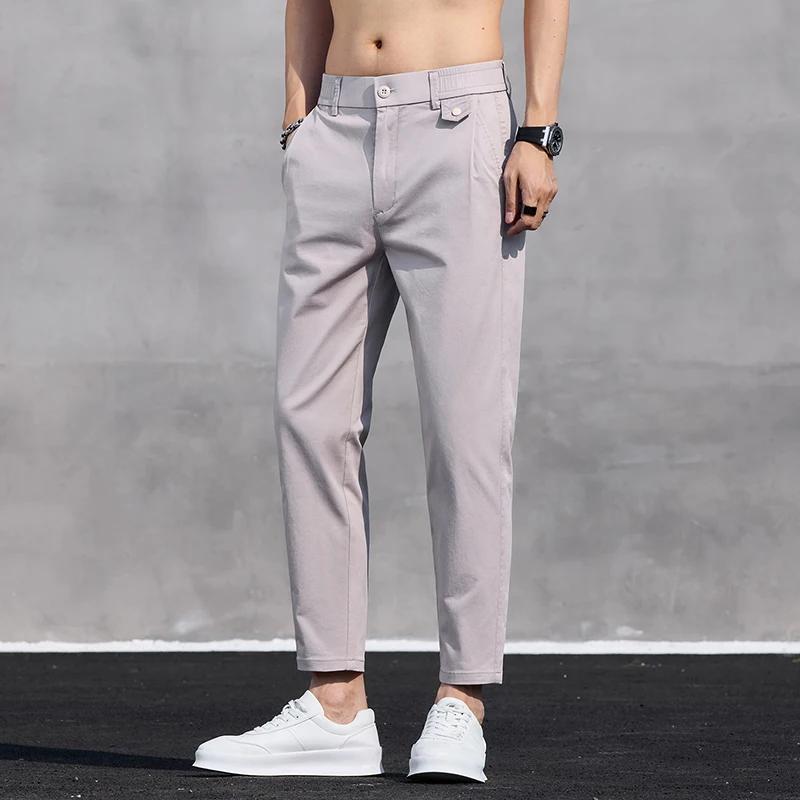 2026 Summer Men's Ankle-Lenght Dress Pants Fashion Men Casual Slim Lightweight Trousers Male Vintage Streetwear Straight Pants