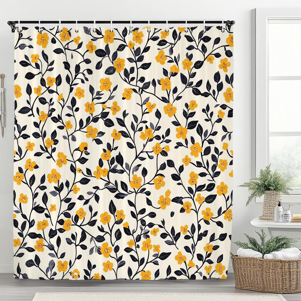 1pc Autumn Leaves Shower Curtain, Bathroom Decorative Shower Curtain, Printed Polyester Fabric Shower Curtain with Hooks