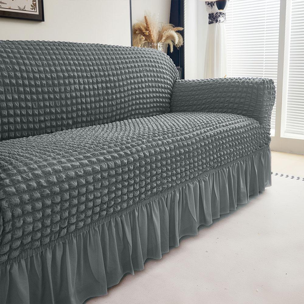 1Pc Seersucker Sofa Slipcover With Skirt Solid Color Bubble Gauze Sofa Couch Cover Dustproof Furniture Protector For Living Room