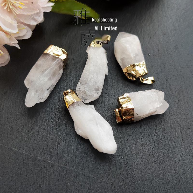 Yasa Jewelry Gold-Plated Natural White Crystal Irregular Pendant Sweater Chain