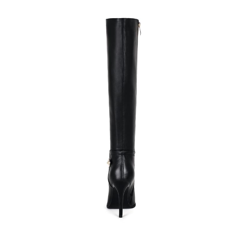 Fashion 2025 Large Size 33-43 Genuine Leather Pointed Toe Winter Shoes Woman Sexy Thin High Heels Party Boots Black uj90
