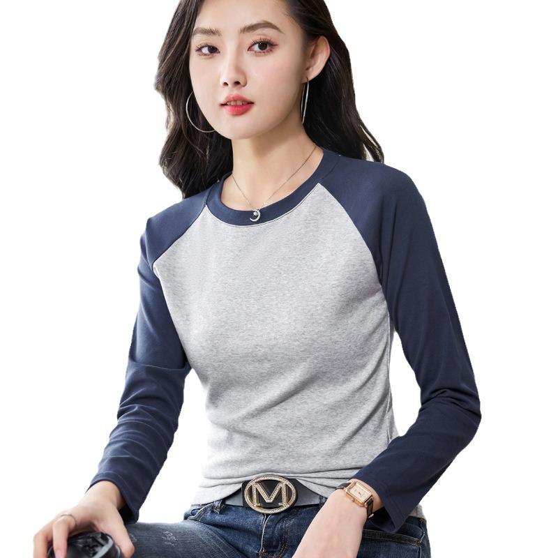 Autumn Women's Clashing Colour Round Neck Long Sleeve T-Shirt