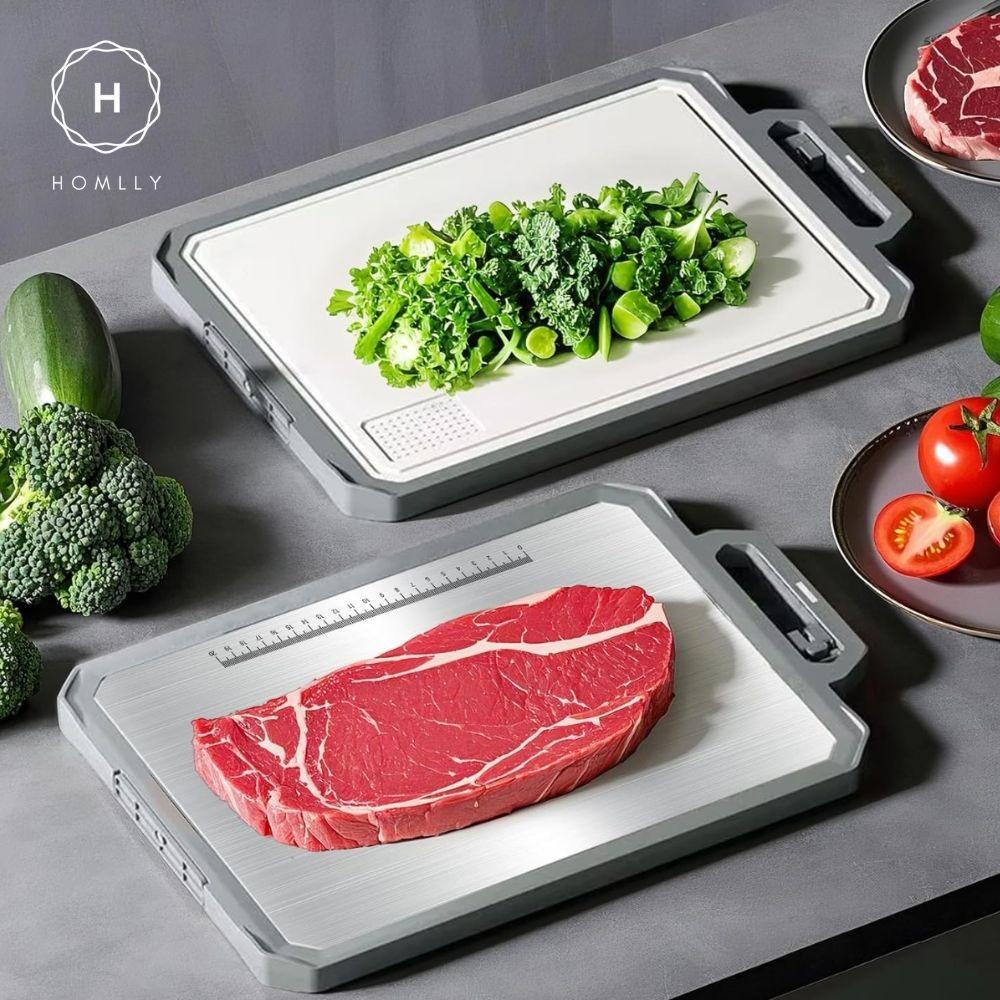 Homlly 100% BPA Free 2-in-1 Stainless Steel & PP Cutting Board with knife Sharpener, Spice Grating and Ruler.