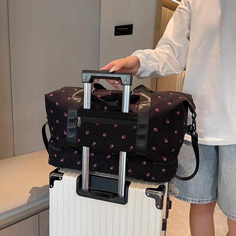 Large Capacity Travel Duffel Bag with Strawberry Pattern - Gym, Weekend, Vacation Bag - Independent Shoe Compartment & Multiple Pockets