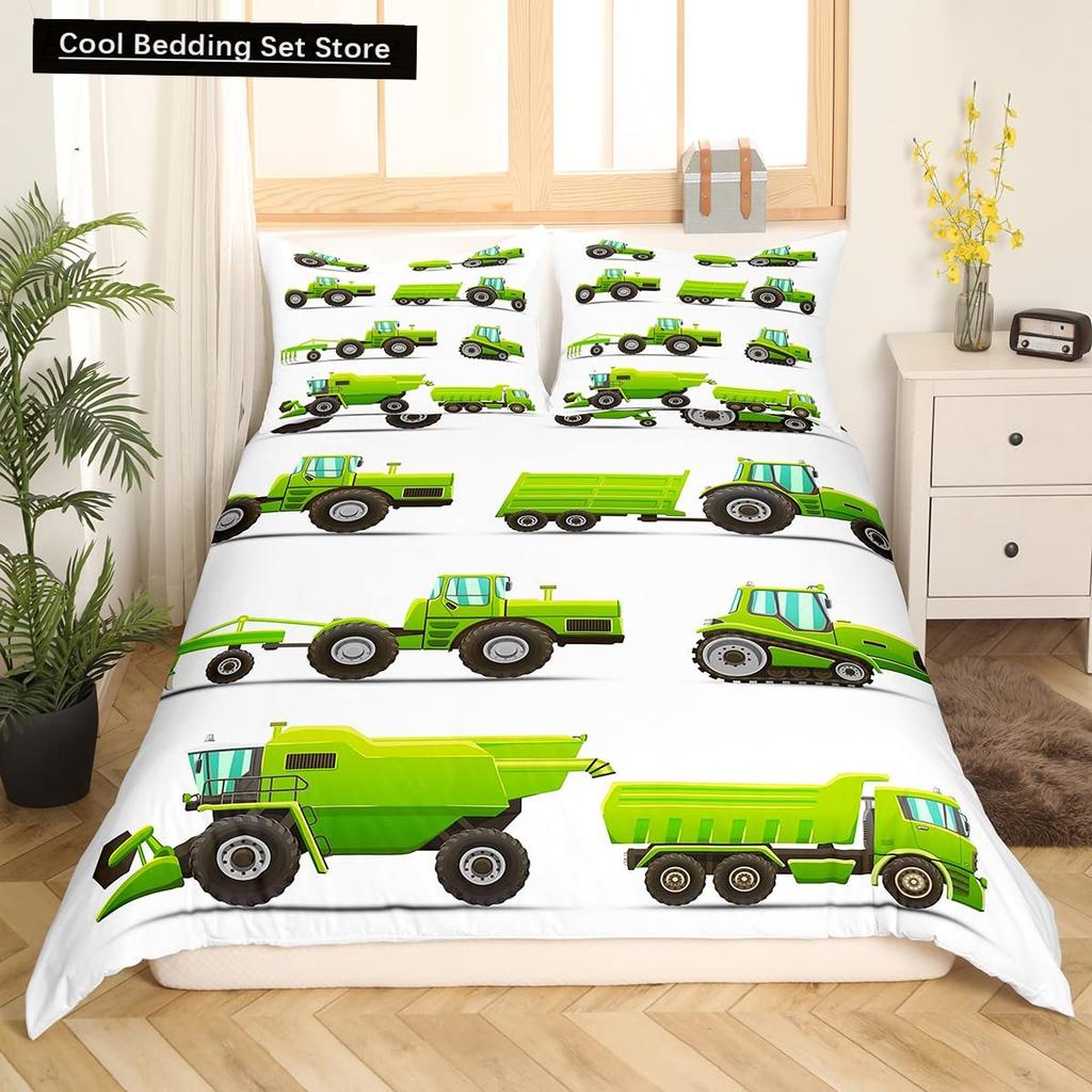 Construction Tractor Truck King Queen Duvet Cover Excavators Crane Bedding Set Vehicle Quilt Cover Polyester Comforter Cover